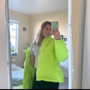 Neon yellow puffer coat